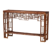 bali & pari Tahlia Marbled Tortoise Natural Rattan Console Table - Handcrafted Wicker Accent Table with Coastal Boho Style